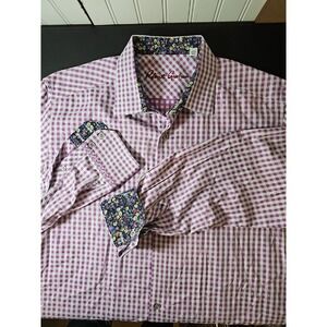Robert Graham Shirt Mens XL Long Sleeve Purple Gingham Check Button Up Flip Cuf